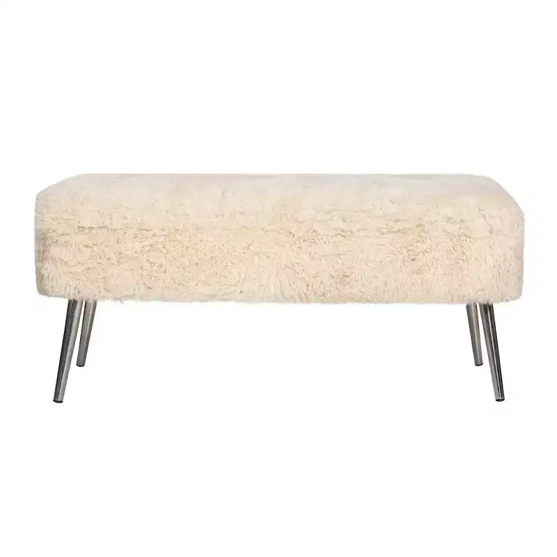 Banc de rangement de luxe rembourré en fausse fourrure pelucheuse