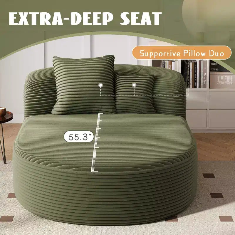Méridienne ovale moderne convertible en canapé-lit avec coussins de soutien, canapé futon rembourré à assise profonde pour salon