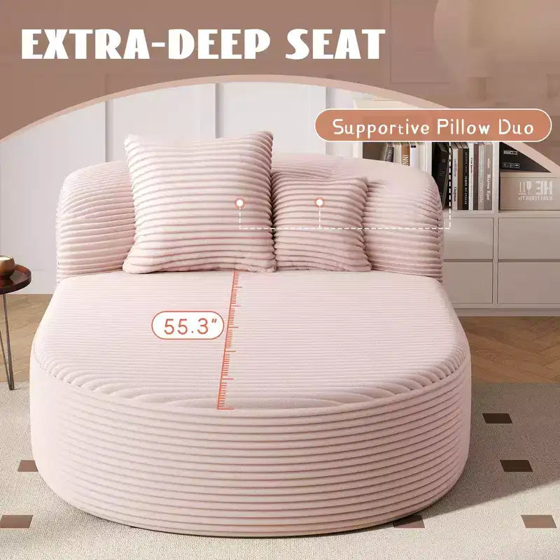 Méridienne ovale moderne convertible en canapé-lit avec coussins de soutien, canapé futon rembourré à assise profonde pour salon