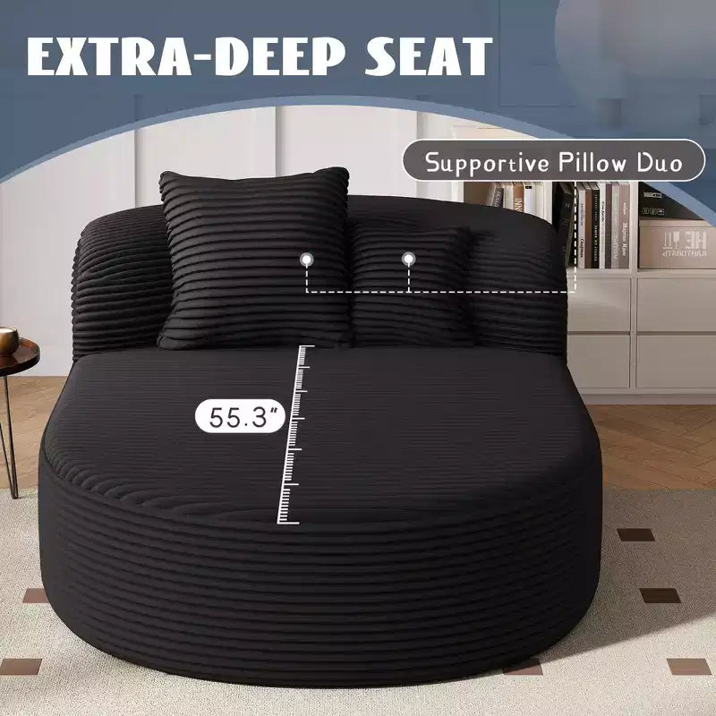 Méridienne ovale moderne convertible en canapé-lit avec coussins de soutien, canapé futon rembourré à assise profonde pour salon