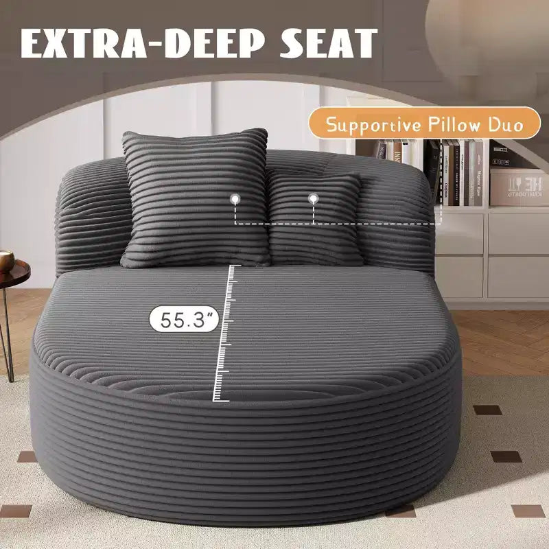 Méridienne ovale moderne convertible en canapé-lit avec coussins de soutien, canapé futon rembourré à assise profonde pour salon