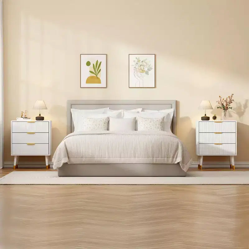 Petite commode moderne cannelée à 3 tiroirs pour chambre, table de chevet
