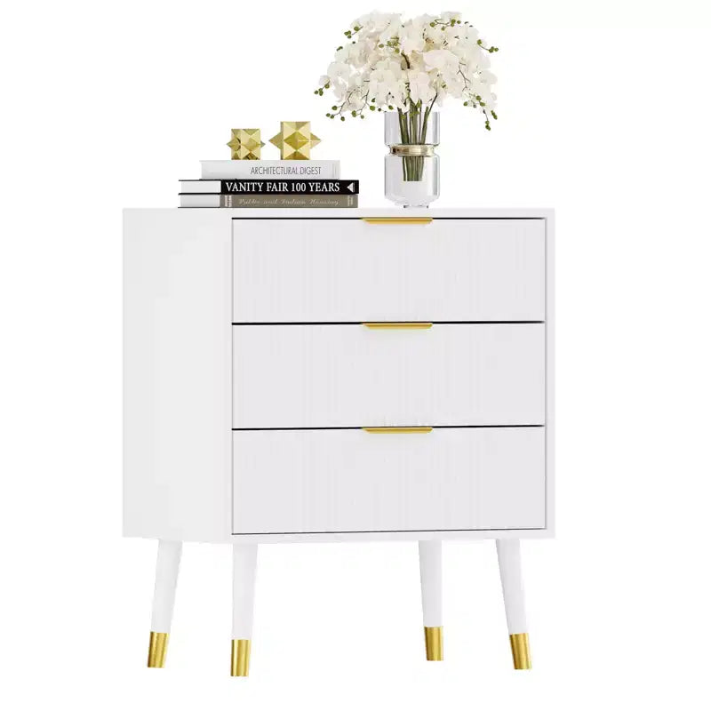 Petite commode moderne cannelée à 3 tiroirs pour chambre, table de chevet