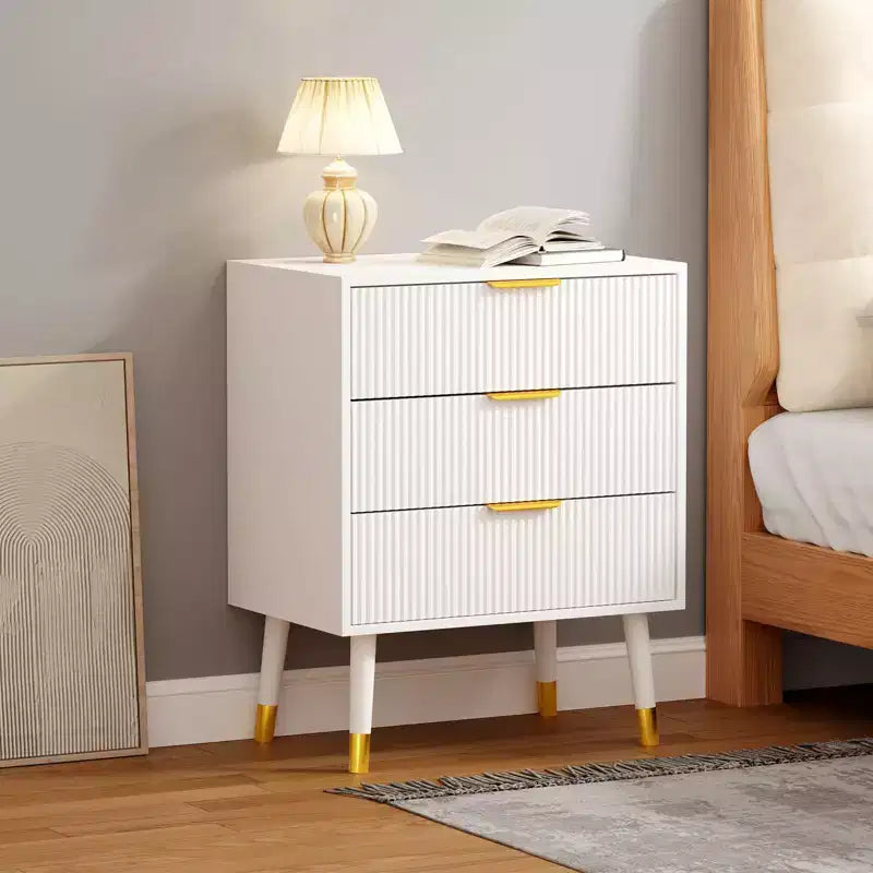 Petite commode moderne cannelée à 3 tiroirs pour chambre, table de chevet