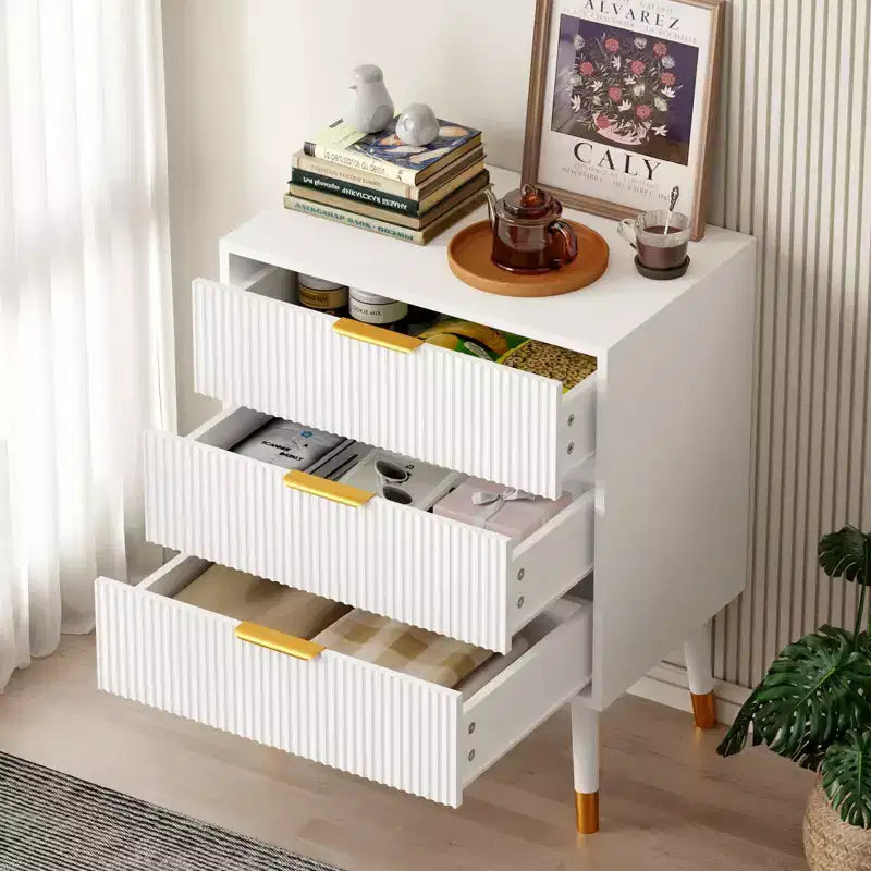 Petite commode moderne cannelée à 3 tiroirs pour chambre, table de chevet