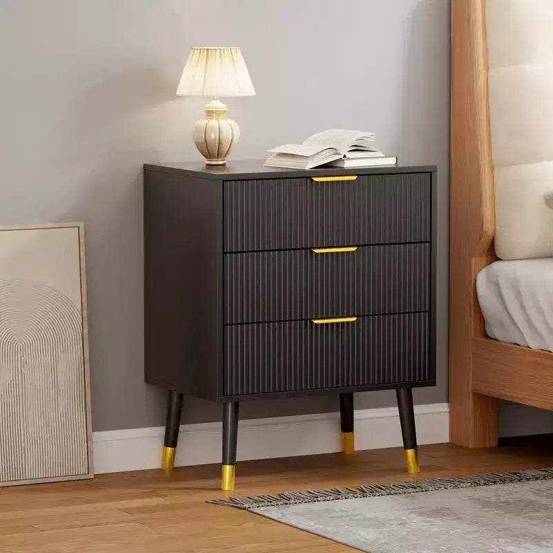 Petite commode moderne cannelée à 3 tiroirs pour chambre, table de chevet