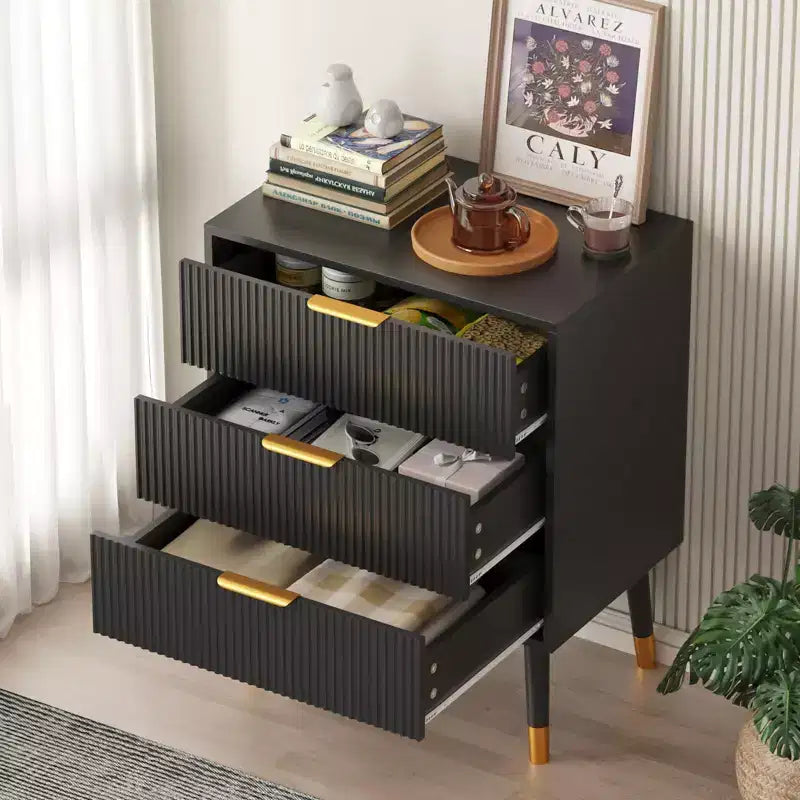 Petite commode moderne cannelée à 3 tiroirs pour chambre, table de chevet