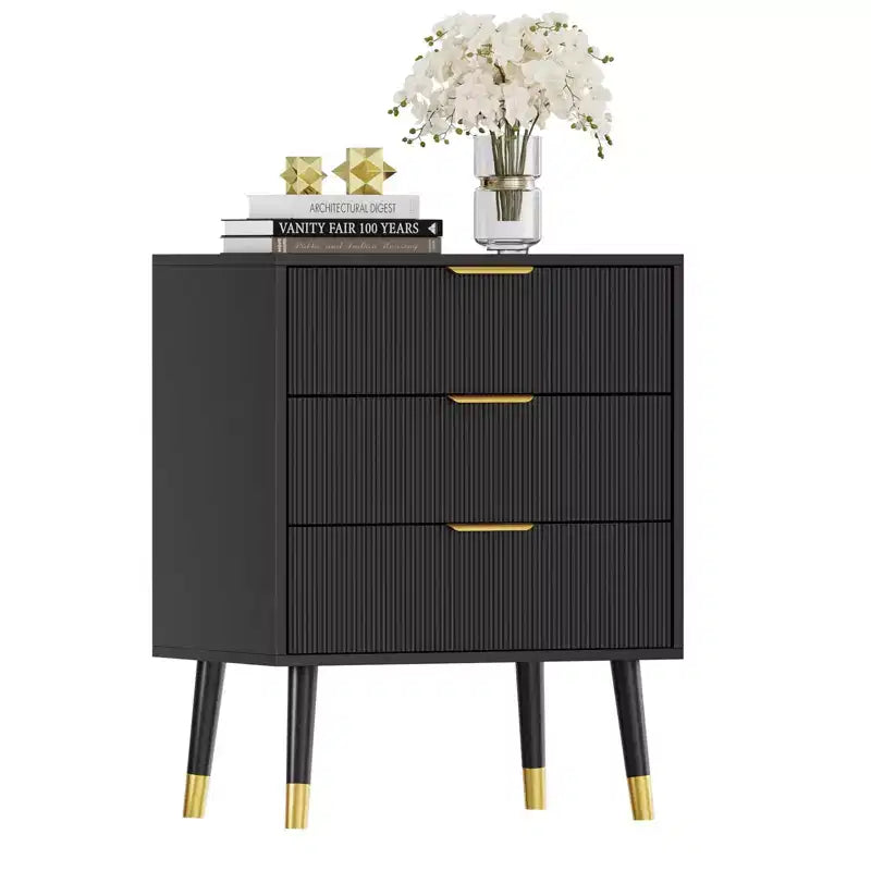 Petite commode moderne cannelée à 3 tiroirs pour chambre, table de chevet