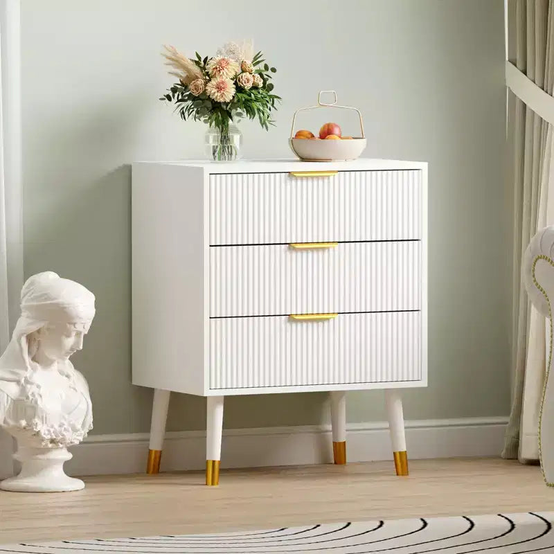 Petite commode moderne cannelée à 3 tiroirs pour chambre, table de chevet