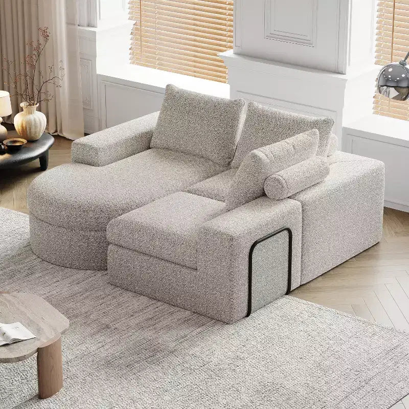 Canapé d’angle modulable en chenille bouclée avec méridienne, canapé en L avec coussins profonds et oreillers de soutien pour la nuque, pour le salon et la chambre