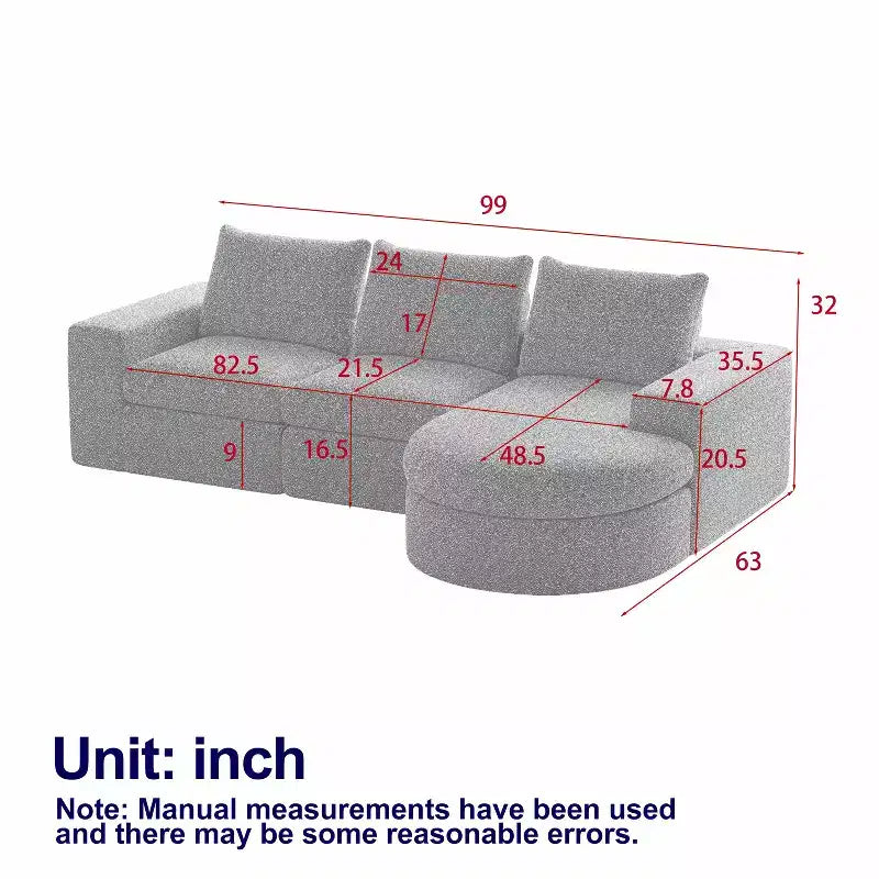 Canapé d’angle modulable en chenille bouclée avec méridienne, canapé en L avec coussins profonds et oreillers de soutien pour la nuque, pour le salon et la chambre