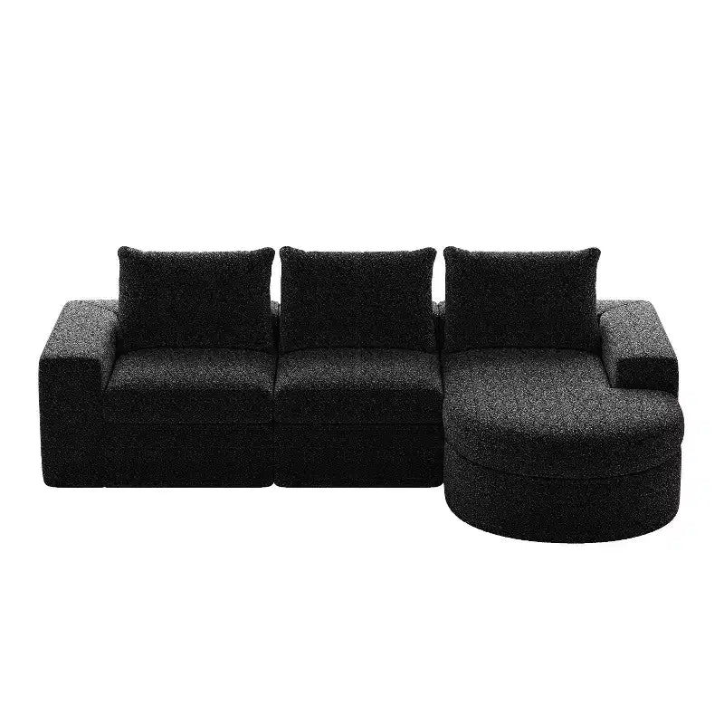 Canapé d’angle modulable en chenille bouclée avec méridienne, canapé en L avec coussins profonds et oreillers de soutien pour la nuque, pour le salon et la chambre