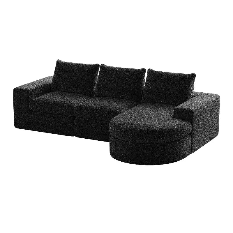 Canapé d’angle modulable en chenille bouclée avec méridienne, canapé en L avec coussins profonds et oreillers de soutien pour la nuque, pour le salon et la chambre