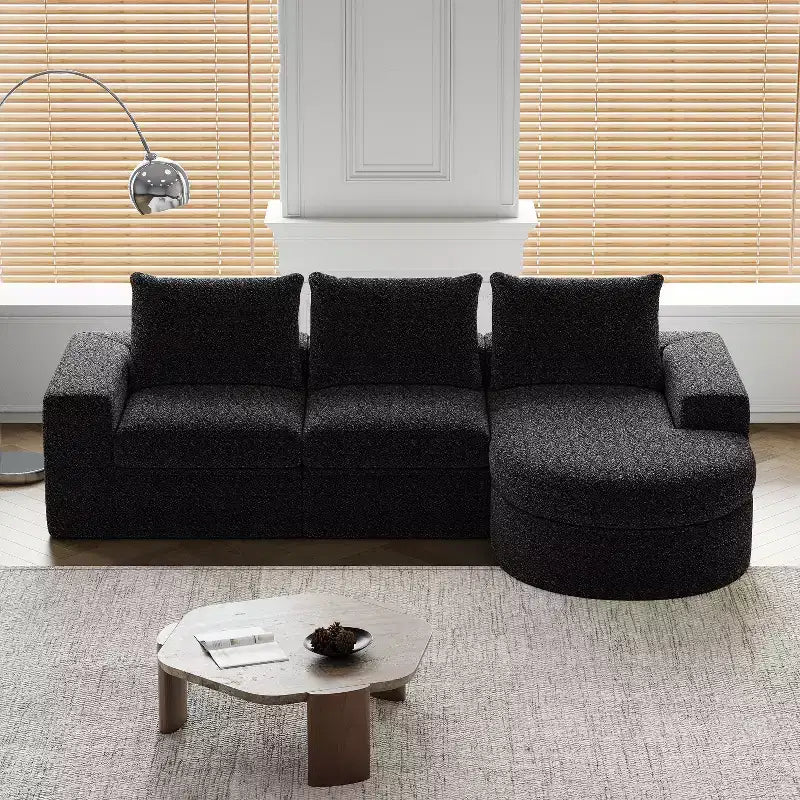 Canapé d’angle modulable en chenille bouclée avec méridienne, canapé en L avec coussins profonds et oreillers de soutien pour la nuque, pour le salon et la chambre