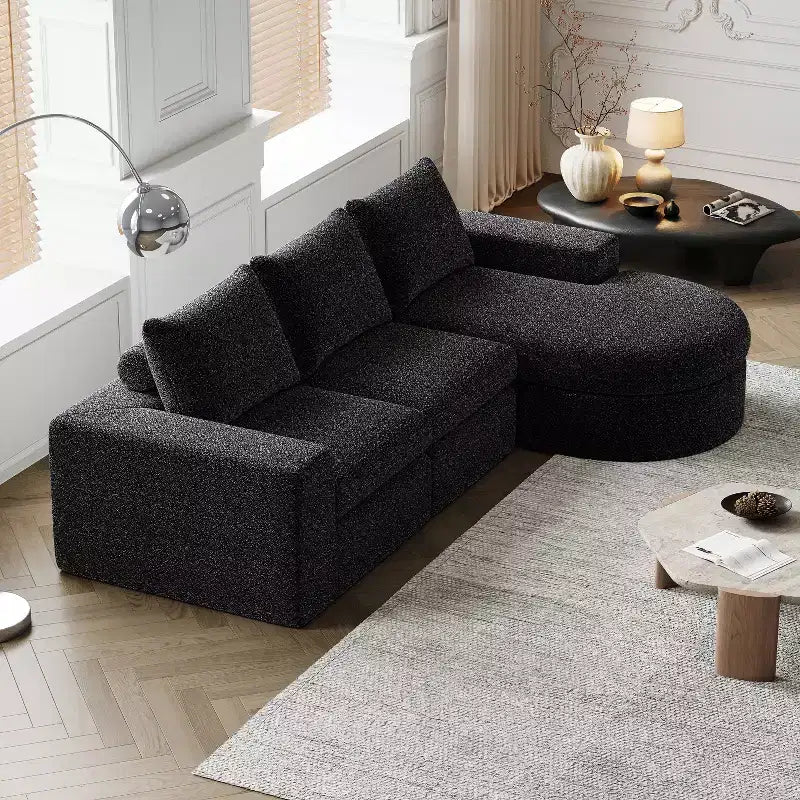 Canapé d’angle modulable en chenille bouclée avec méridienne, canapé en L avec coussins profonds et oreillers de soutien pour la nuque, pour le salon et la chambre