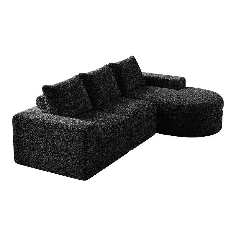 Canapé d’angle modulable en chenille bouclée avec méridienne, canapé en L avec coussins profonds et oreillers de soutien pour la nuque, pour le salon et la chambre