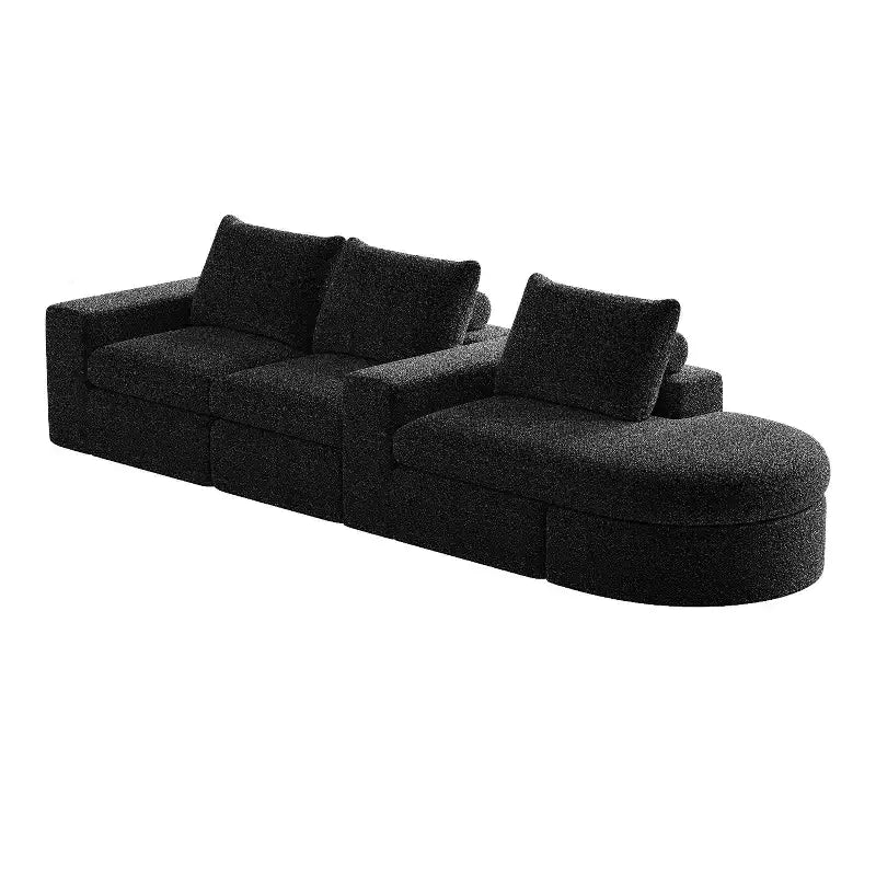Canapé d’angle modulable en chenille bouclée avec méridienne, canapé en L avec coussins profonds et oreillers de soutien pour la nuque, pour le salon et la chambre