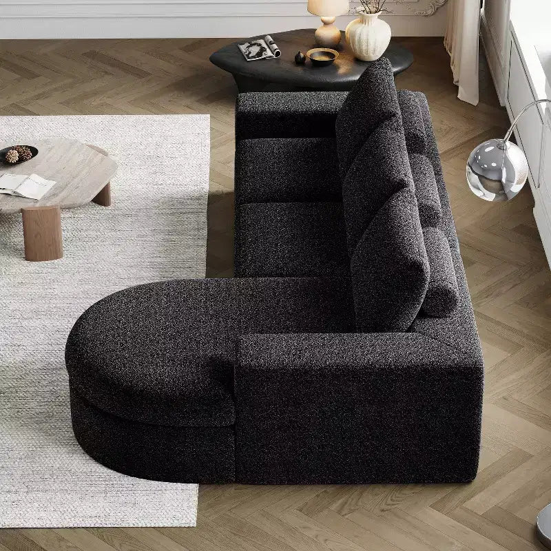 Canapé d’angle modulable en chenille bouclée avec méridienne, canapé en L avec coussins profonds et oreillers de soutien pour la nuque, pour le salon et la chambre