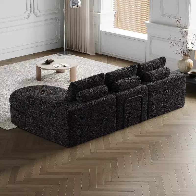 Canapé d’angle modulable en chenille bouclée avec méridienne, canapé en L avec coussins profonds et oreillers de soutien pour la nuque, pour le salon et la chambre