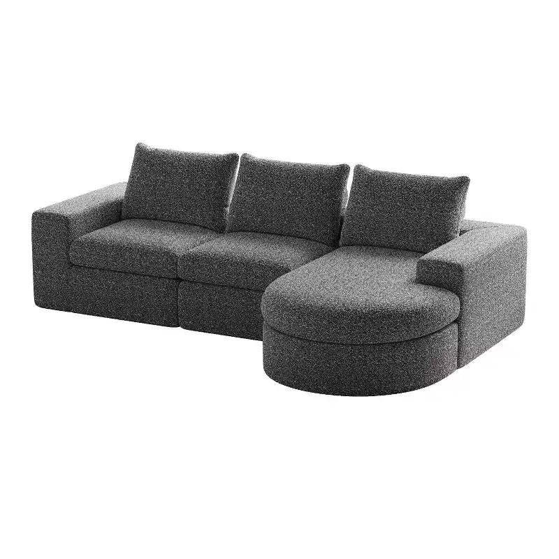Canapé d’angle modulable en chenille bouclée avec méridienne, canapé en L avec coussins profonds et oreillers de soutien pour la nuque, pour le salon et la chambre