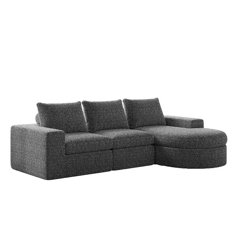 Canapé d’angle modulable en chenille bouclée avec méridienne, canapé en L avec coussins profonds et oreillers de soutien pour la nuque, pour le salon et la chambre