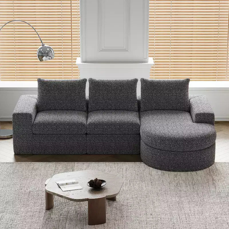 Canapé d’angle modulable en chenille bouclée avec méridienne, canapé en L avec coussins profonds et oreillers de soutien pour la nuque, pour le salon et la chambre