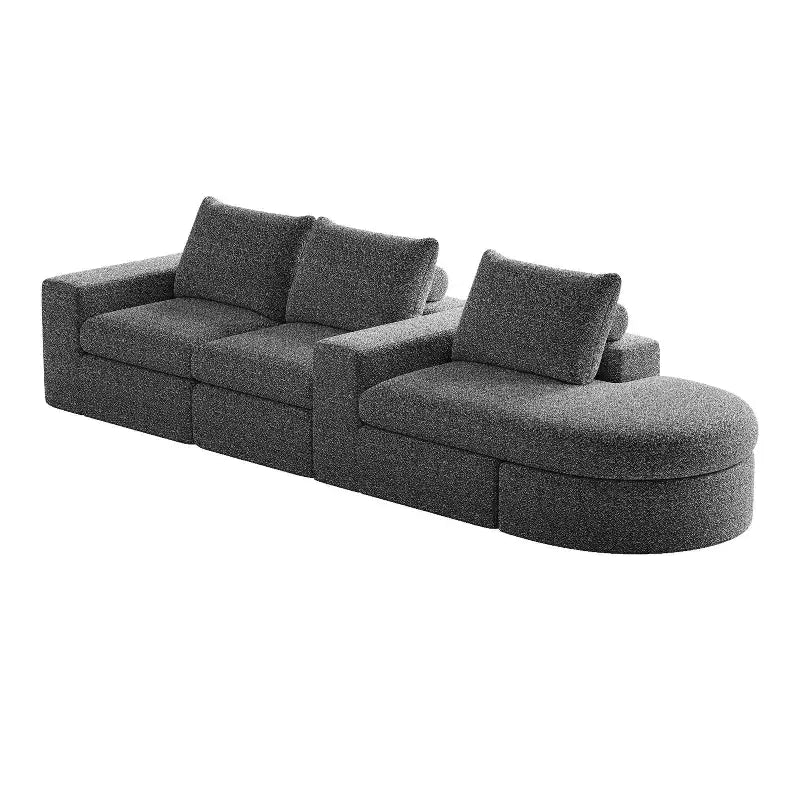 Canapé d’angle modulable en chenille bouclée avec méridienne, canapé en L avec coussins profonds et oreillers de soutien pour la nuque, pour le salon et la chambre