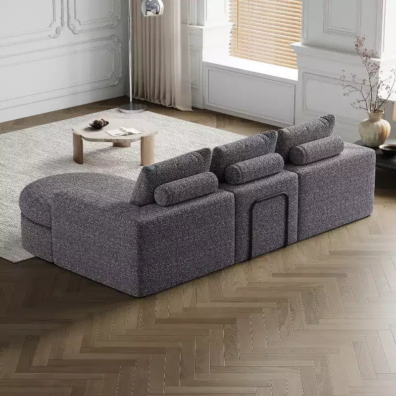 Canapé d’angle modulable en chenille bouclée avec méridienne, canapé en L avec coussins profonds et oreillers de soutien pour la nuque, pour le salon et la chambre