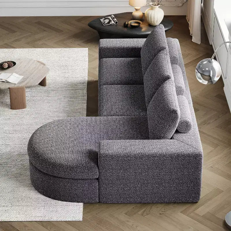 Canapé d’angle modulable en chenille bouclée avec méridienne, canapé en L avec coussins profonds et oreillers de soutien pour la nuque, pour le salon et la chambre