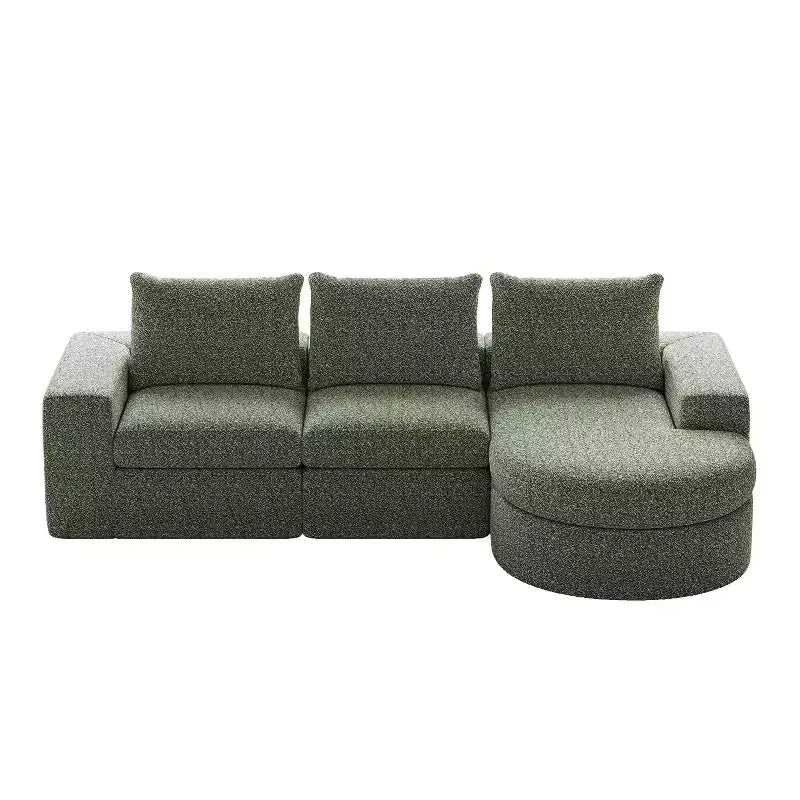 Canapé d’angle modulable en chenille bouclée avec méridienne, canapé en L avec coussins profonds et oreillers de soutien pour la nuque, pour le salon et la chambre