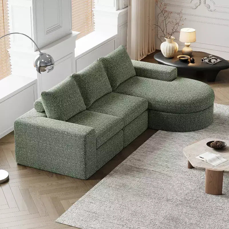 Canapé d’angle modulable en chenille bouclée avec méridienne, canapé en L avec coussins profonds et oreillers de soutien pour la nuque, pour le salon et la chambre