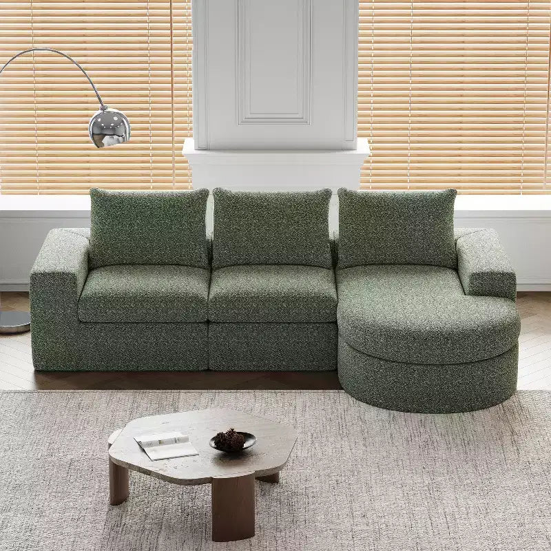 Canapé d’angle modulable en chenille bouclée avec méridienne, canapé en L avec coussins profonds et oreillers de soutien pour la nuque, pour le salon et la chambre