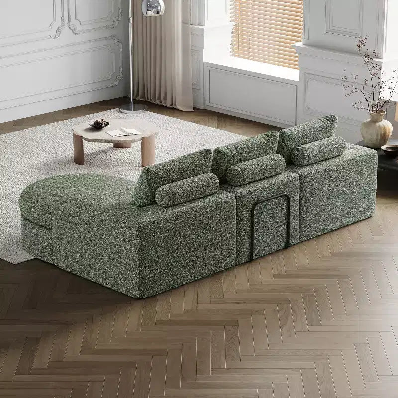 Canapé d’angle modulable en chenille bouclée avec méridienne, canapé en L avec coussins profonds et oreillers de soutien pour la nuque, pour le salon et la chambre