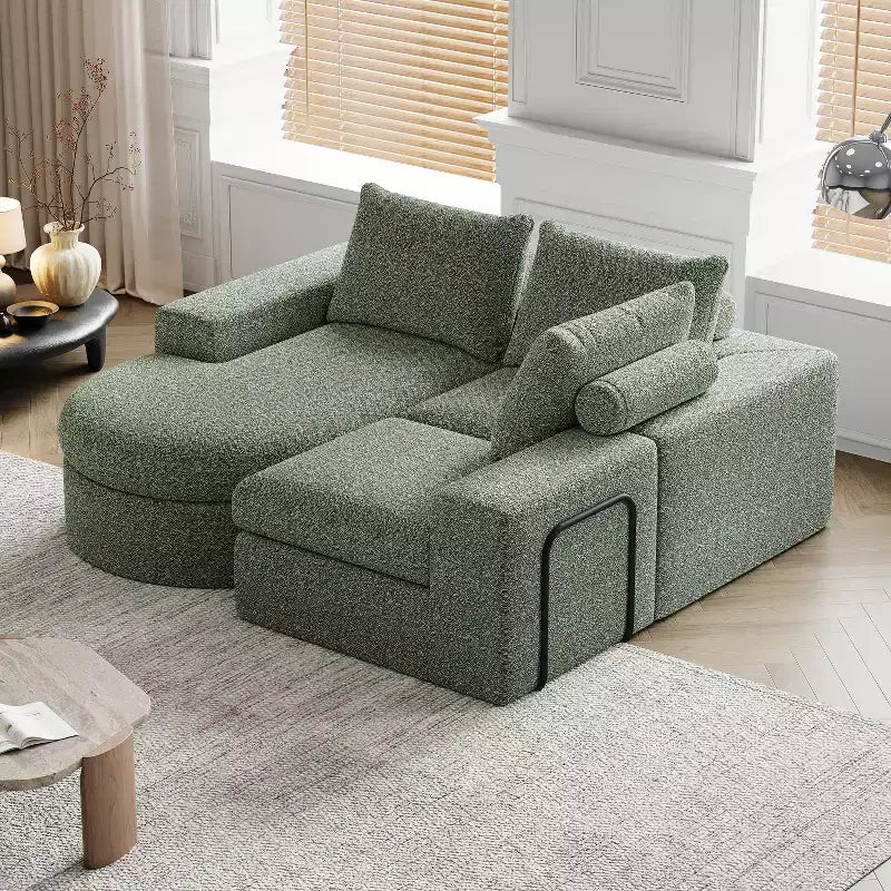 Canapé d’angle modulable en chenille bouclée avec méridienne, canapé en L avec coussins profonds et oreillers de soutien pour la nuque, pour le salon et la chambre