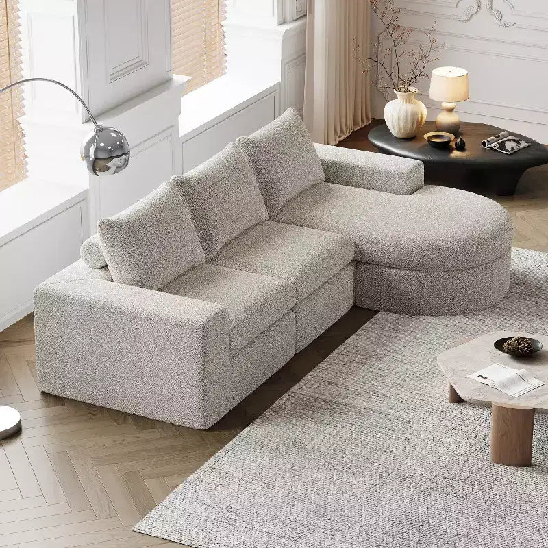 Canapé d’angle modulable en chenille bouclée avec méridienne, canapé en L avec coussins profonds et oreillers de soutien pour la nuque, pour le salon et la chambre