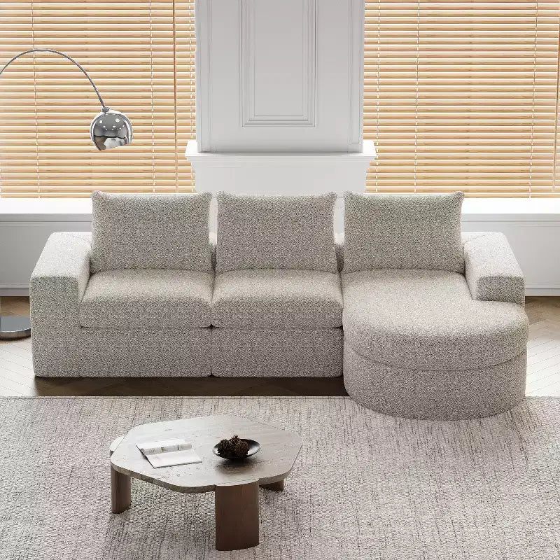 Canapé d’angle modulable en chenille bouclée avec méridienne, canapé en L avec coussins profonds et oreillers de soutien pour la nuque, pour le salon et la chambre
