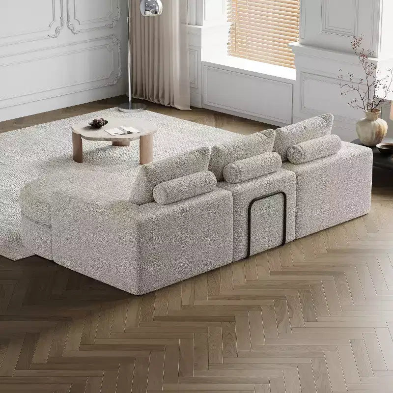 Canapé d’angle modulable en chenille bouclée avec méridienne, canapé en L avec coussins profonds et oreillers de soutien pour la nuque, pour le salon et la chambre