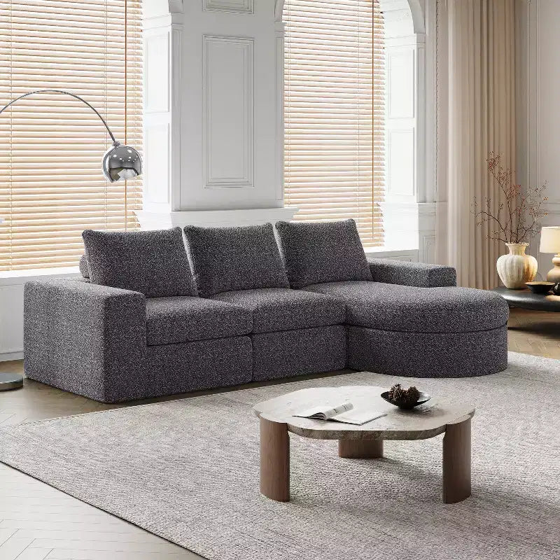 Canapé d’angle modulable en chenille bouclée avec méridienne, canapé en L avec coussins profonds et oreillers de soutien pour la nuque, pour le salon et la chambre
