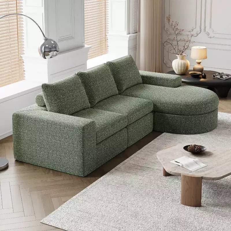 Canapé d’angle modulable en chenille bouclée avec méridienne, canapé en L avec coussins profonds et oreillers de soutien pour la nuque, pour le salon et la chambre