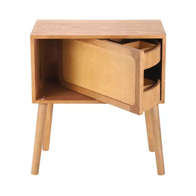 Table de chevet en rotin avec compartiment rotatif, table d’appoint pour canapé, table décorative, table de chevet