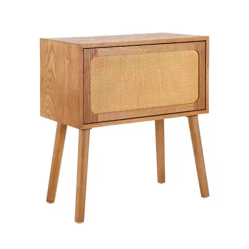 Table de chevet en rotin avec compartiment rotatif, table d’appoint pour canapé, table décorative, table de chevet