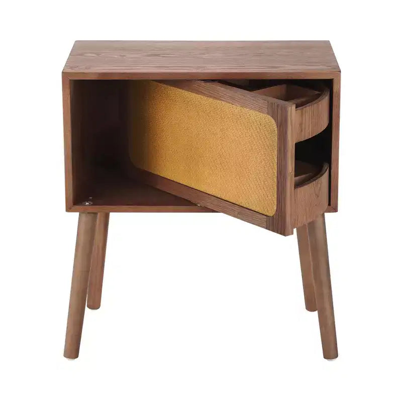 Table de chevet en rotin avec compartiment rotatif, table d’appoint pour canapé, table décorative, table de chevet