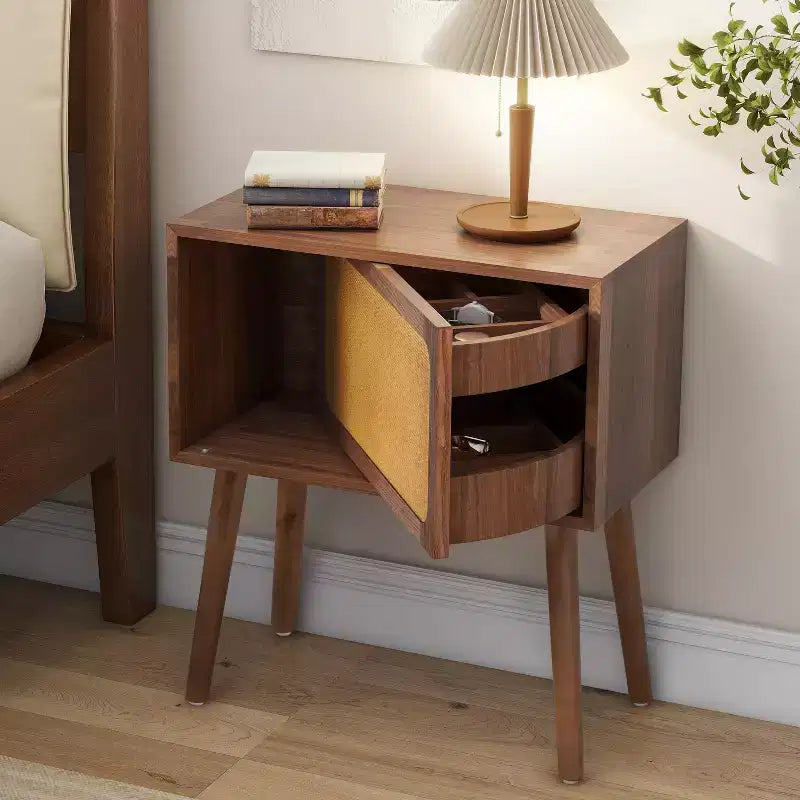 Table de chevet en rotin avec compartiment rotatif, table d’appoint pour canapé, table décorative, table de chevet