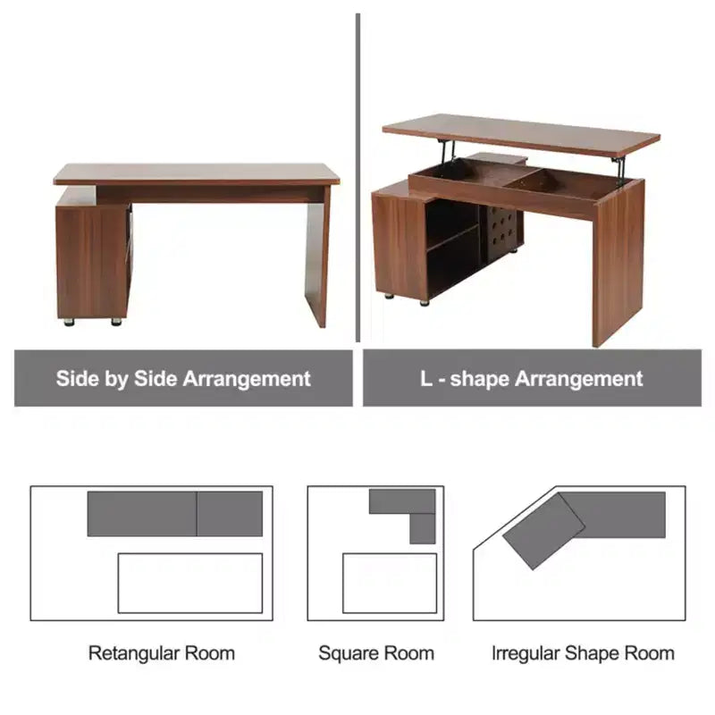 Bureau de direction en L de 55, bureau d’angle pour ordinateur avec placard de rangement, pour bureau à domicile et études, table de conférence pour salon et chambre