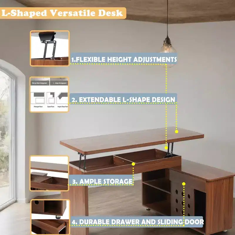 Bureau de direction en L de 55, bureau d’angle pour ordinateur avec placard de rangement, pour bureau à domicile et études, table de conférence pour salon et chambre