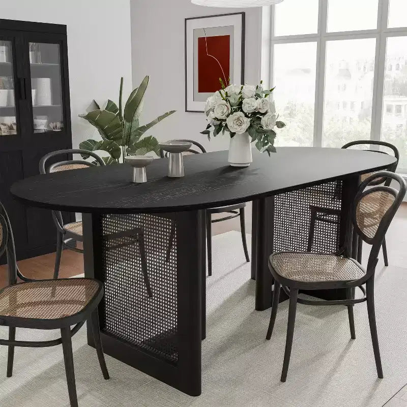 Table de salle à manger ovale en bois de 67 pour 4 à 6 personnes, style ferme moderne, pour cuisine et salle à manger