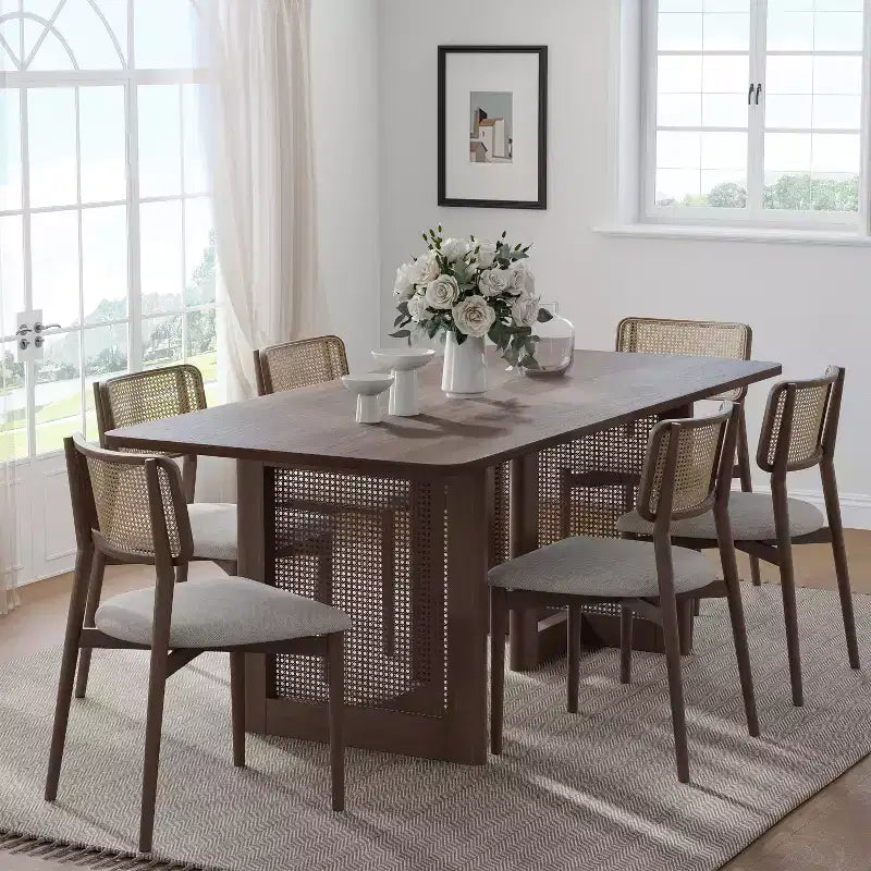 Mesa de comedor ovalada de madera de 67 para 4-6 personas, mesa de cocina y comedor de estilo granja moderno