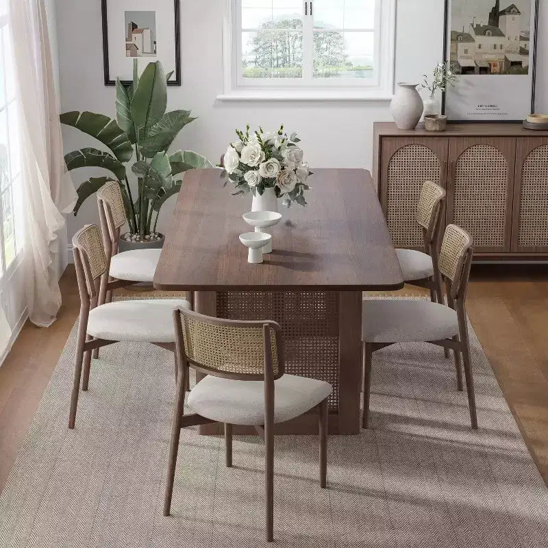 Mesa de comedor ovalada de madera de 67 para 4-6 personas, mesa de cocina y comedor de estilo granja moderno