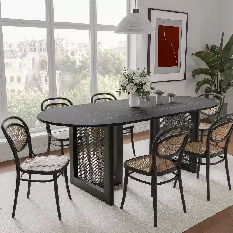 Table de salle à manger ovale en bois de 67 pour 4 à 6 personnes, style ferme moderne, pour cuisine et salle à manger