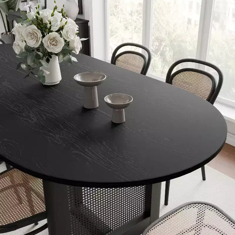Mesa de comedor ovalada de madera de 67 para 4-6 personas, mesa de cocina y comedor de estilo granja moderno